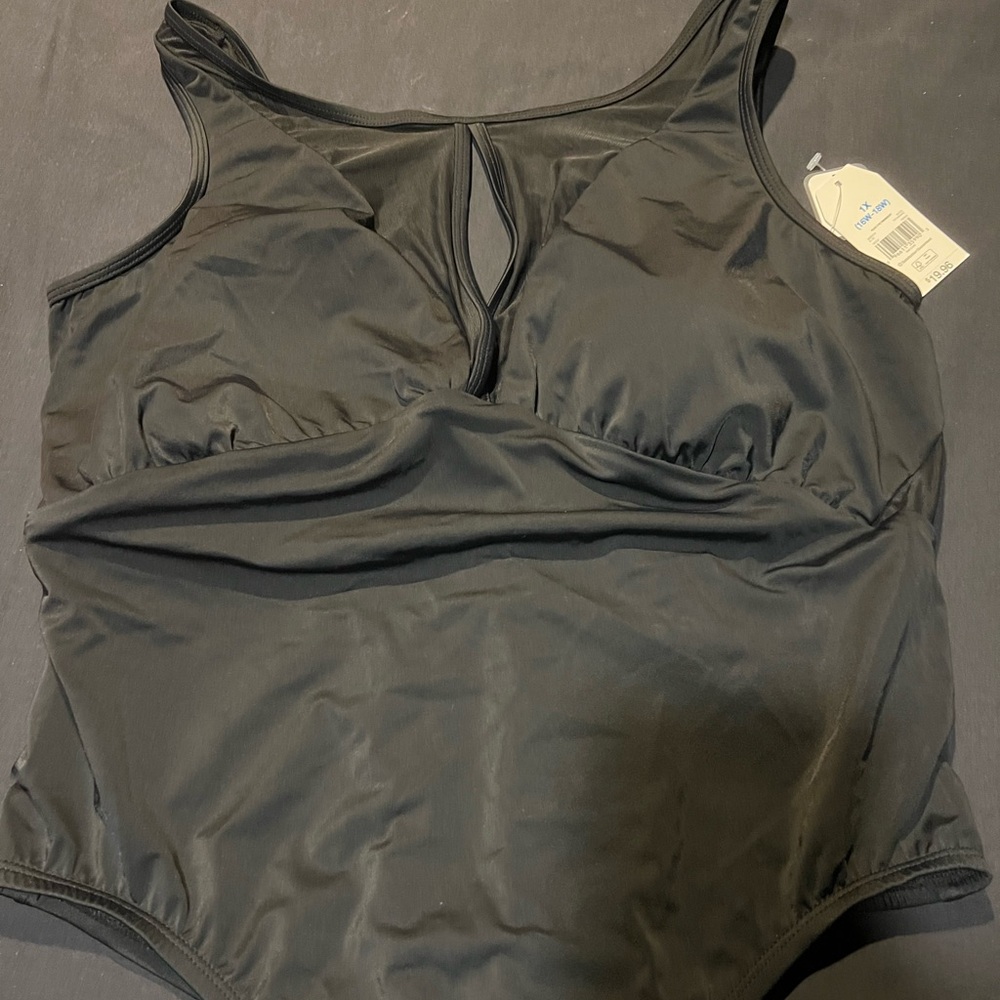 Black one piece swimsuit suit sexy sheer front and sheer back.